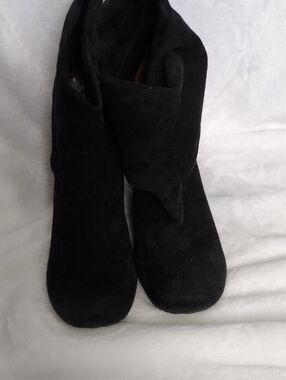 Gentle Souls Black Suede Mid-Calf Heeled Boots